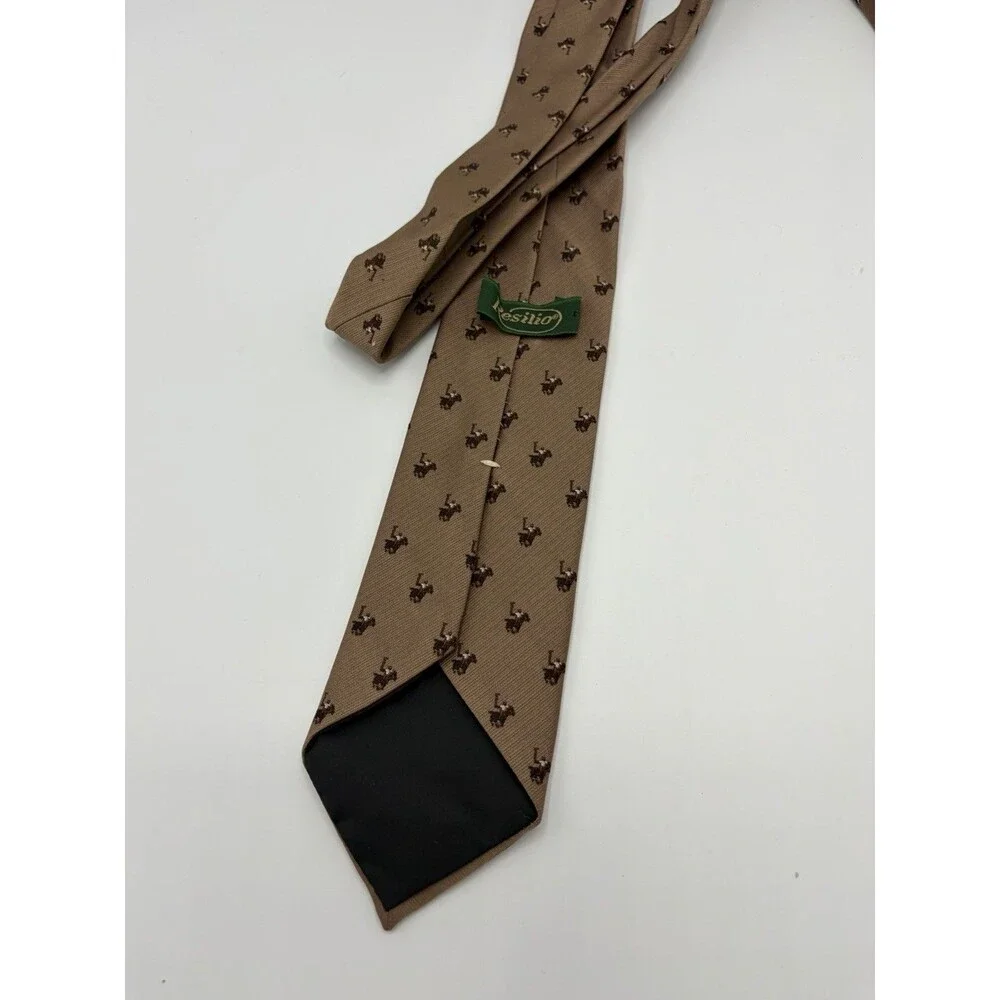 VTG Resilio Polo Horse‎ Tie Brown Tan Equestrian Preppy Old Money Silk Blend 53”